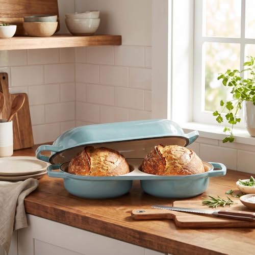EDGING CASTING Enameled Cast Iron Double Bread Dutch Oven, Seasalt