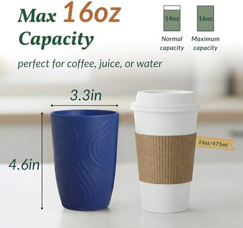 Homienly Wheat Straw Cups 16oz,Unbreakable Cups-6 PCS Freezer and Dishwasher Safe Cups for outdoor gatherings,Picnic,Travel-Blue Sky