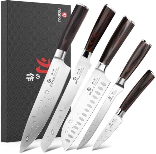 imarku 5PCS Kitchen Knife Set, Japanese Knife Set with Pakkawood Handle