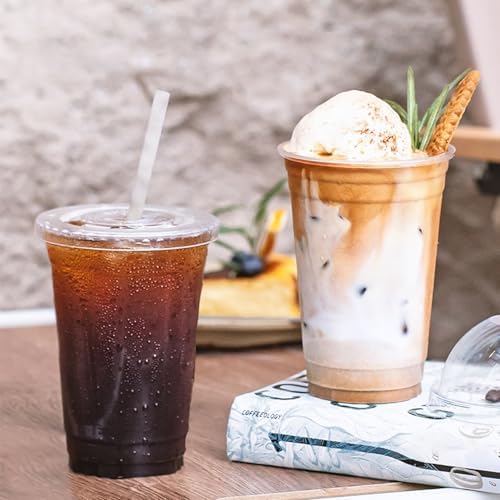 Ginkgo 100-Pack 20oz Clear Plastic Cups with Lids and Straws
