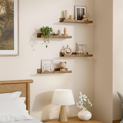 upsimples 4 Pcs 15" Acrylic Shelves for Wall Decor and Display, Rustic Wood