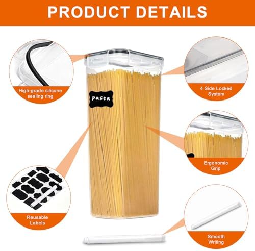 4pk 2.8L Airtight Containers, Clear Stackable Dry Food Storage