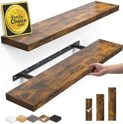 BAYKA Rustic Brown Floating Shelves 22.5in, Set of 2, Wall Mount Wood Shelf
