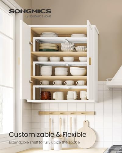 SONGMICS Spice Rack, Expandable Kitchen Countertop Shelf, Steel, Set of 2