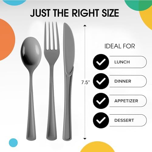Party Solids Silver Plastic Silverware 150 Pcs Silver Cutlery Set