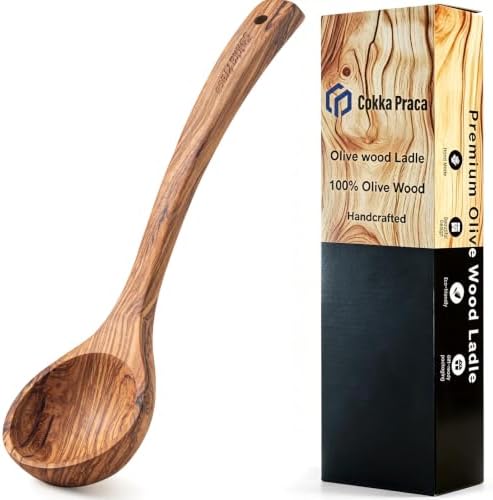Italian Olive Wood Ladle for Soup, 12’’ Long Handle, 1.7oz Deep Bowl Head