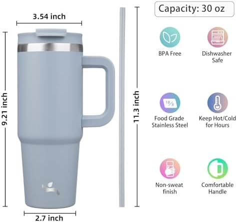 Konokyo 30 oz Insulated Tumbler Water Bottle with Handle, Straw Lid
