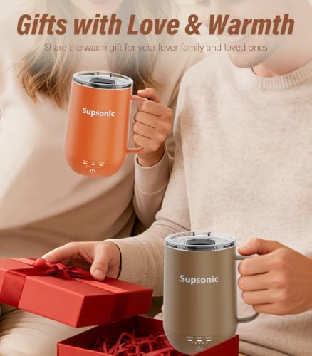 Supsonic - 16oz Self Heating Coffee Mug, Smart Heated Coffee Mug Faster Direct-Contact Heating Up to 149°F, Coffee Mug Warmer Set with Auto Shut-Off - Gifts for Men Women | S2