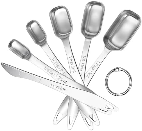U-Taste Narrow Square Measuring Spoons, Metal Measure Set of 6 with Leveler