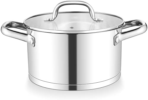 TeamFar Stainless Steel Stock Pot, 4-quart Tri-ply Base Cooking Stockpot