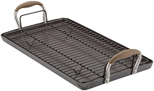 Anolon Advanced Home Hard Anodized Nonstick Double Burner Griddle/Grill Pan with Roasting Rack, 10 Inch x 18 Inch, Bronze