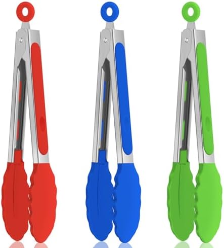 Small Cooking Tongs 7 inch Mini Serving Tongs with Silicone Tips