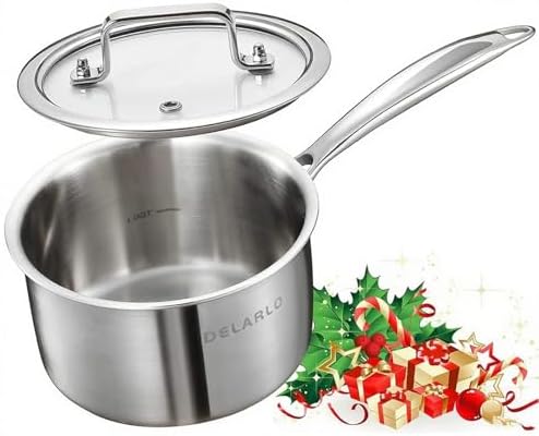 DELARLO Full-body Clad Tri-ply Stainless Steel 2 Quart Saucepan with Lid