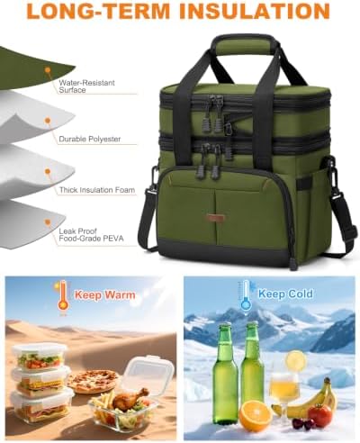Pritent Lunch Box for Men Women Double Decker Insulated Lunch Bag for men