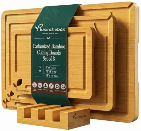 Cutting Board Set,3 Pack Bamboo Cutting Boards for Kitchen, Butcher Block Cutting Boards with Built-in Handles, Serving Board for Meat, Vegetables, Cheese, Bread and Charcuterie