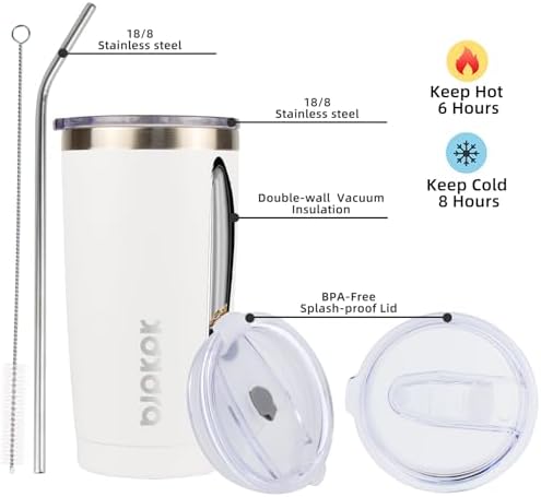 BJPKPK 20oz Coffee Tumbler with Lid & Straw, Insulated Stainless Steel Mug