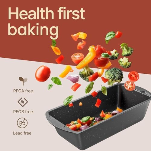 Nonstick Loaf Pan Set Pack of 4, 7" to 11" Large Baking Bread Pan, Oven Safe Up to 450°F, PFOA, PFOS, PTFE Free, Space Saving Stackable Design, Stain Resistant, Dishwasher Friendly, Gray Marble