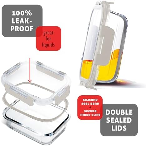 EATEX 32pc Glass Storage Containers with Lids, 16 Glass Food Storage Containers with 16 Airtight Lids for Pantry & Kitchen, Meal Prep Containers for Lunch, Oven Freezer Microwave & Dishwasher Safe