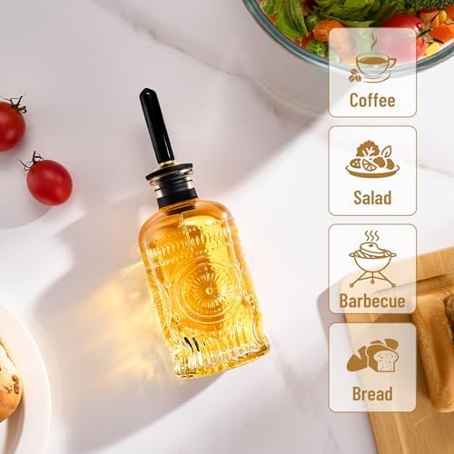 Baalaka Olive Oil Dispenser Bottle, 7 oz Glass Oil Bottle with Metal Spout