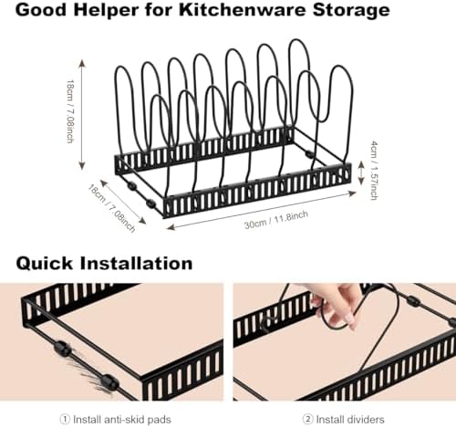 Housolution Pot and Pan Lid Organizer Holder Storage Rack, Black