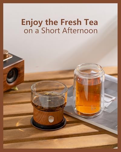 ZENS Glass Infuser Teapot, One Touch Tea Maker for Loose Leaf Tea, Walnut