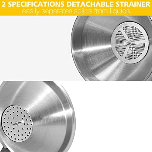 Anaeat Stainless Steel Kitchen Funnel, Multi-Use Premium Metal Food Grade Cooking Funnels with 2 Removable Strainer Filter for Transferring Liquid or Dry ingredients, Oils & 1 Pc Cleaning Brush (4.1")