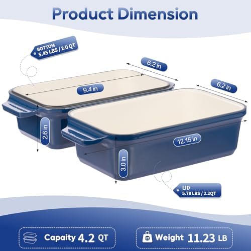 Enameled Cast Iron Dutch Oven for Bread Baking, 9×5 Dutch Oven Pot with Lid, 2 in 1 Sourdough Bread Pans for Baking with Lid, Roasting & Braising, Easy Release, Oven & Induction Safe (4.2 QT,Blue)