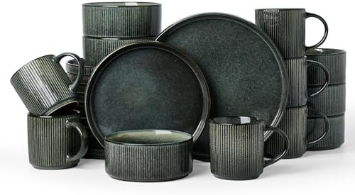 Famiware Star Dinnerware Sets with Mugs, Ceramic Plates and Bowls Set for 6
