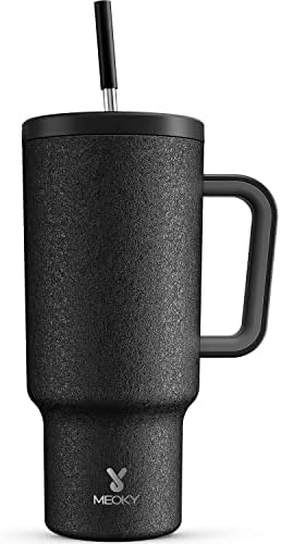 Meoky 40oz Tumbler with Handle, Leak-proof Lid and Straw, Insulated Coffee Mug Stainless Steel Travel Mug, Keeps Cold for 34 Hours or Hot for 10 Hours (Night)