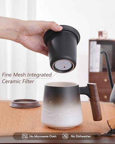 ZENS Tea Infuser Mug with Lid for Loose Tea Steeper, 14.5oz White