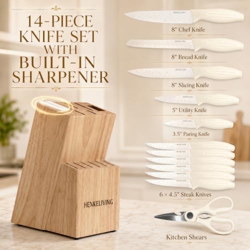 Knife Set with Built-in Sharpener Block, Dishwasher Safe