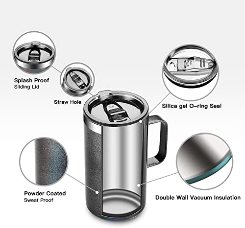 KXIAOCHEN 20 oz Insulated Coffee Mug, Coffee Cup with Lid and Wide Handle