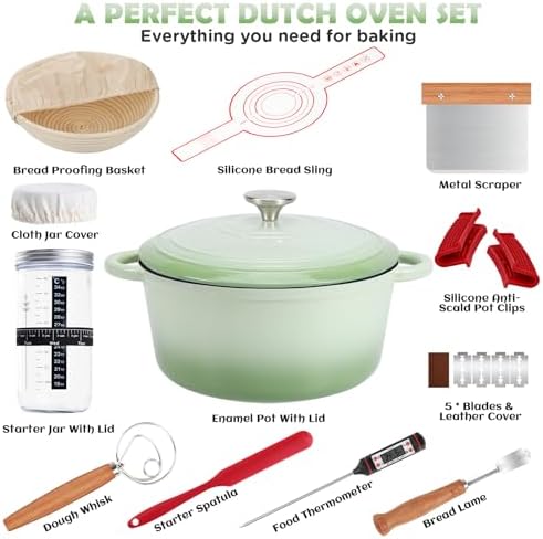 Enameled Cast Iron Dutch Oven Pot with Lid, 5QT Dutch Oven for Bread Baking