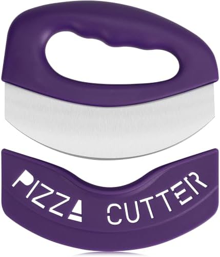 Urbanstrive Heavy Duty Stainless Steel Pizza Cutter with Cover, Super Sharp Blade Pizza Knife Pizza Cutter Rocker, Perfect Kitchen Gadgets for Pizza Cutting Home Essentials (Purple)