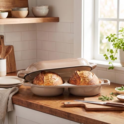 EDGING CASTING Enameled Cast Iron Double Bread Dutch Oven, Mocha