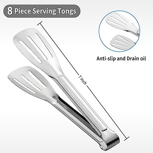 Kitchen Tongs 7 Inch, 8 Pack Stainless Steel Serving Tongs for Cooking Appetizers, Salad, Small Kitchen Tongs for Food, Dishwasher Safe