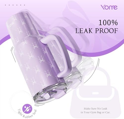 YOME 40oz Elegant Purple Bow Tumbler with Handle and Flip Straw | Stainless Steel Insulated Cute Water Bottle | Keeps Drinks Cold | Dishwasher Safe | Cupholder Friendly | Gift Gym Travel Yoga