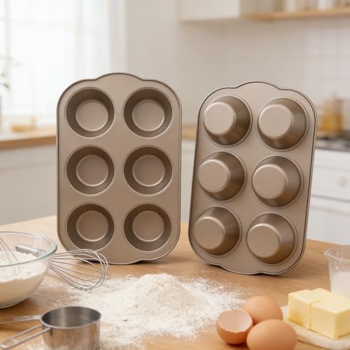 Non-Stick Jumbo 3.5" 6-Cup Muffin Pans, Set of 2(Gold)