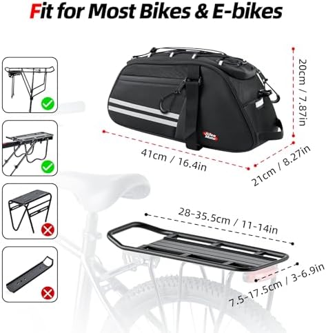 Rear Bike Rack Bag, 13L Insulated Cooler Ebike Keeps Hot & Cold