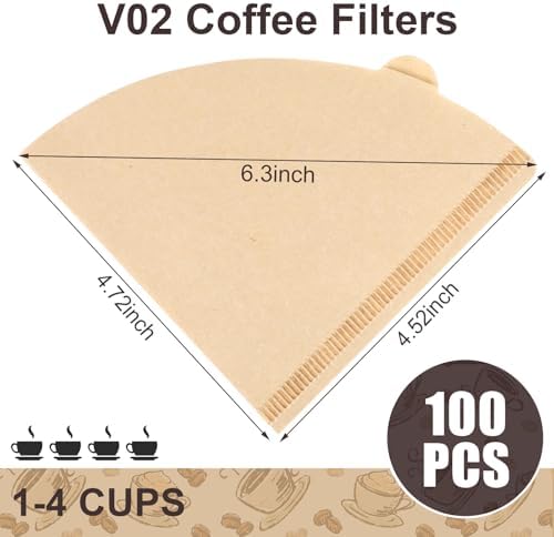 100 Count Coffee Filter, Size 02 Natural Unbleached Pour Over Coffee Filter