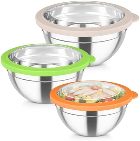 TeamFar Mixing Bowls, 4.5/3/1.5 QT Stainless Steel Nesting Salad Bowls