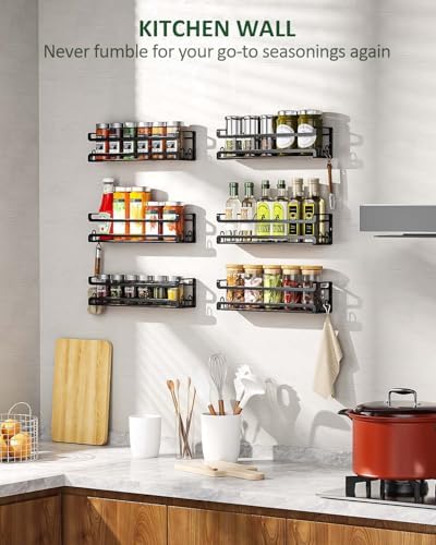 Doakhirmit Wall Mounted Spice Rack,Wooden Spice Holder Black,6 Pack