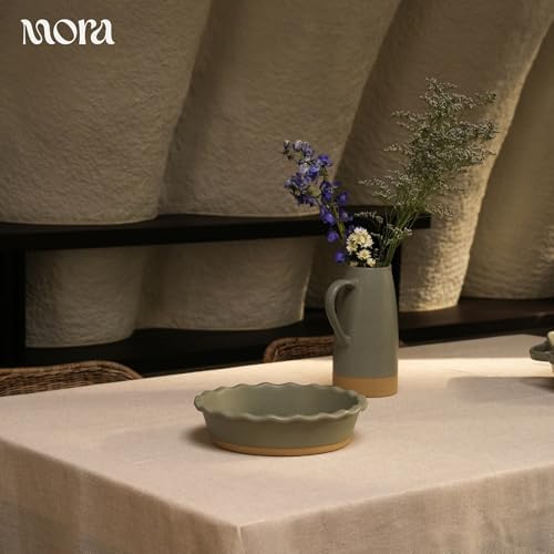 MORA Ceramic Pie Pan for Baking - 9 inch - Deep and Fluted Pie Dish for Old Fashion Apple Pie, Quiche, Pot Pies, Tart, etc - Modern Farmhouse Style Porcelain Ceramic Pie Plate - Peppercorn