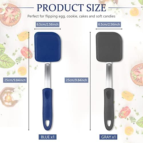 2 Pcs Mini Silicone Cookie Brownie Spatula,Solid Flat,Gray, Blue