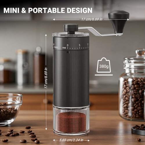 CEVING Mini Manual Coffee Grinder With 40 Adjustable Settings, Black