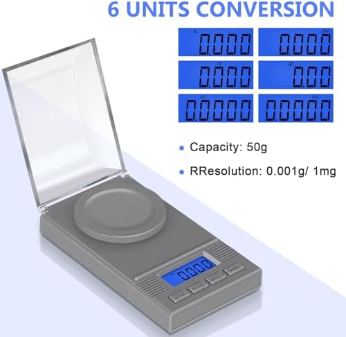 Fuzion Digital Milligram Scale 50g/0.001g, Powder Scale 6-in-1 Kit