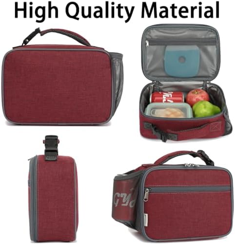 GYEUKHAM Insulated Lunch Box for School, Thermal Reusable Durable Freezable Lunch Bags for Kids Boys Girls Men Women - Small Soft Cooler Portable Lunch Tote Kit for Work Picnic Travel,Dark Red