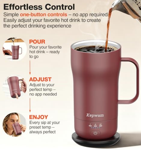 Kepwam Heated Coffee Mug T4, 16oz Smart Mug with Constant Temp Control