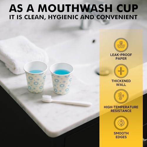 RACETOP 3 oz Bathroom Cups 300 Pack, Small Paper Cups, White Floral