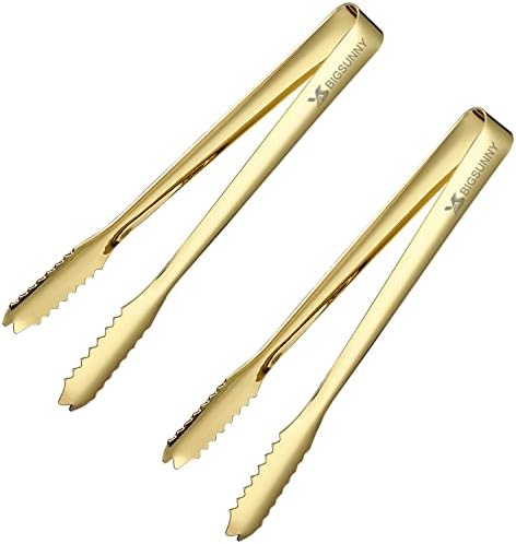 MSY BIGSUNNY 7 Inch Ice Tongs, Thickened Stainless Steel Sugar Cube Serving Tongs with Teeth for Tea, Party, Coffee, Bar, Food - Set of 2, Golden